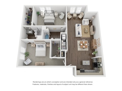 Floor plan for 2 beds, 2 baths, 1306 sqft